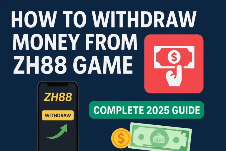 Step-by-step guide on how to withdraw money from ZH88 Game in Pakistan with cash-out icons and mobile screen illustration